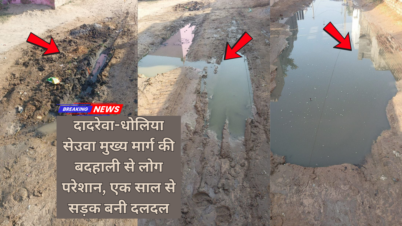 सादुलपुर: दादरेवा-धोलिया सेउवा मुख्य मार्ग की बदहाली से लोग परेशान, एक साल से सड़क बनी दलदल